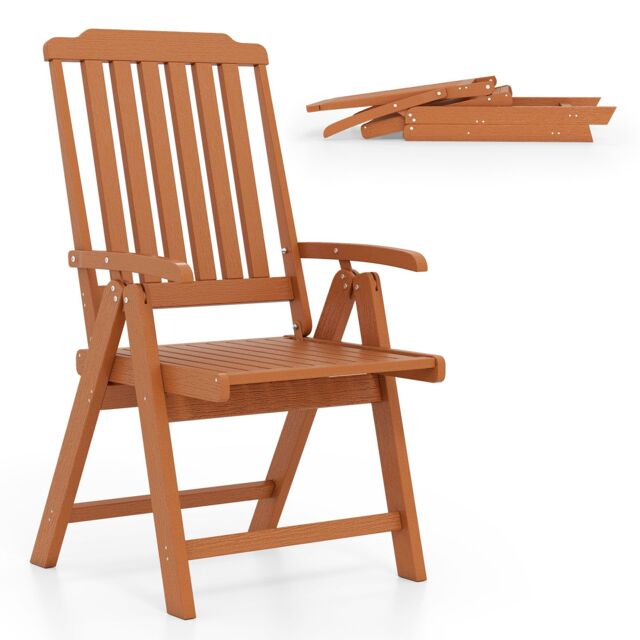 Gymax Folding Patio Chair All-Weather HDPE Outdoor Dining Chair With Armrest in Brown - image 1