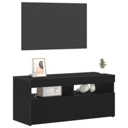 Berkfield Home TV Stand with LED Lights - Black Oak, 90x35x40 cm, Made of Engineered Wood - Size: 90 x 35 x 40 cm - thumbnail 3