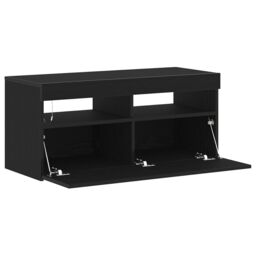 Berkfield Home TV Stand with LED Lights - Black Oak, 90x35x40 cm, Made of Engineered Wood - Size: 90 x 35 x 40 cm - thumbnail 4