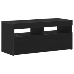 Berkfield Home TV Stand with LED Lights - Black Oak, 90x35x40 cm, Made of Engineered Wood - Size: 90 x 35 x 40 cm - thumbnail 2