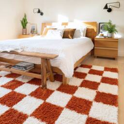 Kukoon Terracotta Beige Shaggy Checkerboard Checked Living Room Area Rug - Size: 80 cm x 150 cm - thumbnail 2