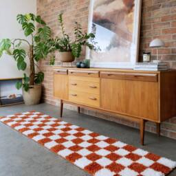 Kukoon Terracotta Beige Shaggy Checkerboard Checked Living Room Area Rug - Size: 80 cm x 150 cm - thumbnail 4