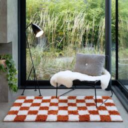 Kukoon Terracotta Beige Shaggy Checkerboard Checked Living Room Area Rug - Size: 80 cm x 150 cm - thumbnail 3