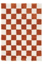 Kukoon Terracotta Beige Shaggy Checkerboard Checked Living Room Area Rug - Size: 80 cm x 150 cm - thumbnail 8