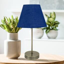 First Choice Lighting Set of 2 Antique Brass Stick Table Lamps with Navy Blue Fabric Shades in Bronze - thumbnail 3
