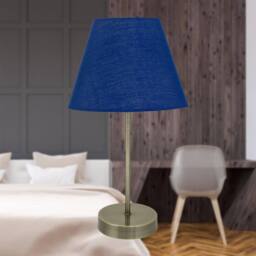 First Choice Lighting Set of 2 Antique Brass Stick Table Lamps with Navy Blue Fabric Shades in Bronze - thumbnail 2
