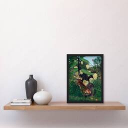 Artery8 Henri Rousseau Framed Wall Art Fight between a Tiger & a Buffalo in Green - Size: A4 - thumbnail 2