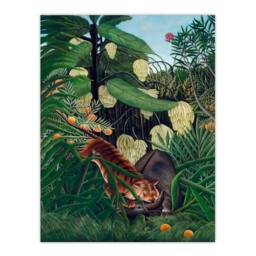 Artery8 Henri Rousseau Framed Wall Art Fight between a Tiger & a Buffalo in Green - Size: A4 - thumbnail 3