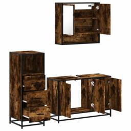 Berkfield Home 3 Piece Bathroom Furniture Set Smoked Oak Engineered Wood in Brown - thumbnail 8