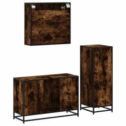 Berkfield Home 3 Piece Bathroom Furniture Set Smoked Oak Engineered Wood in Brown - thumbnail 7