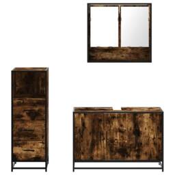 Berkfield Home 3 Piece Bathroom Furniture Set Smoked Oak Engineered Wood in Brown - thumbnail 5