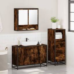 Berkfield Home 3 Piece Bathroom Furniture Set Smoked Oak Engineered Wood in Brown - thumbnail 4