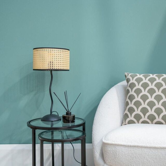 ValueLights Wiggle Black Metal Table Lamp With Natural Cane Lampshade - image 1