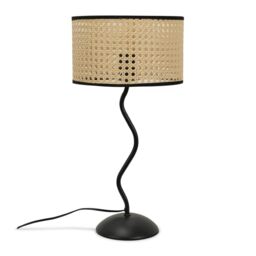 ValueLights Wiggle Black Metal Table Lamp With Natural Cane Lampshade - thumbnail 2