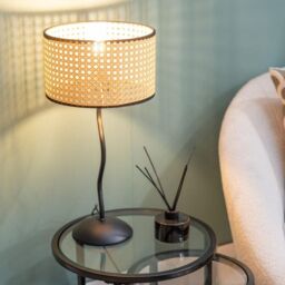 ValueLights Wiggle Black Metal Table Lamp With Natural Cane Lampshade - thumbnail 5