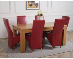 Thats Furniture Dakot 182 x 92cm Oak Large Dining Table & 6 Lola Leather Chairs in Red - Size: 182 x 92 cm - thumbnail 2