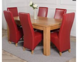 Thats Furniture Dakot 182 x 92cm Oak Large Dining Table & 6 Lola Leather Chairs in Red - Size: 182 x 92 cm - thumbnail 1
