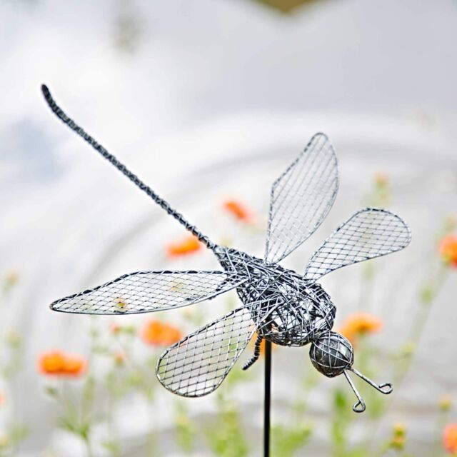 Paper High Anax Metal Dragonfly Garden Stake Decoration in Silver - image 1