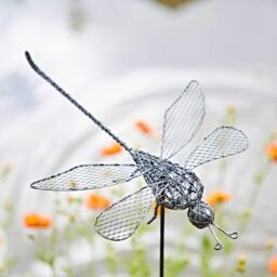 Paper High Anax Metal Dragonfly Garden Stake Decoration in Silver