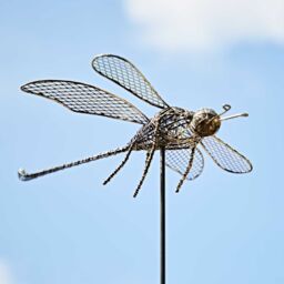 Paper High Anax Metal Dragonfly Garden Stake Decoration in Silver - thumbnail 4