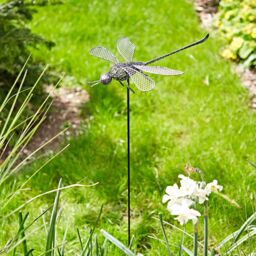 Paper High Anax Metal Dragonfly Garden Stake Decoration in Silver - thumbnail 3