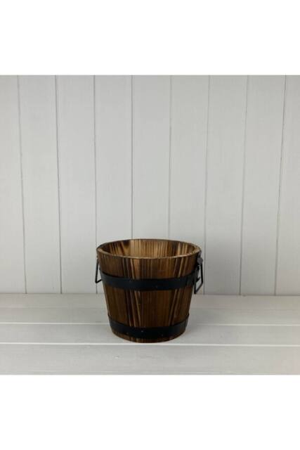 KDMD Wooden Barrel with 2 Metal Bands & Handles - 16mm in Brown - image 1