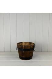 KDMD Wooden Barrel with 2 Metal Bands & Handles - 16mm in Brown - thumbnail 1