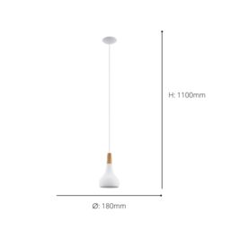 Eglo Sabinar Metal & Wood Single Pendant Light in White - thumbnail 4