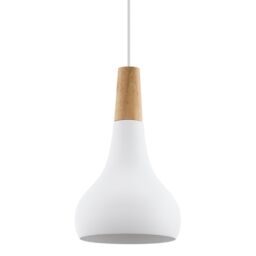 Eglo Sabinar Metal & Wood Single Pendant Light in White - thumbnail 2