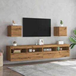 Berkfield Home Wall Mounted TV Cabinet 2 pcs Artisan Oak 30.5x30x30 cm in Brown - thumbnail 3