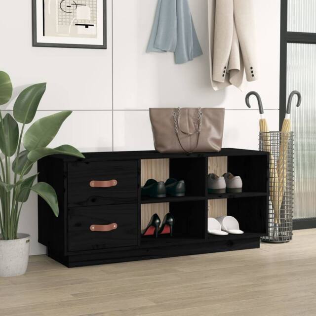 Berkfield Home Shoe Bench Black 100x34x45 cm Solid Wood Pine - Size: 100 x 34 x 45 cm - image 1