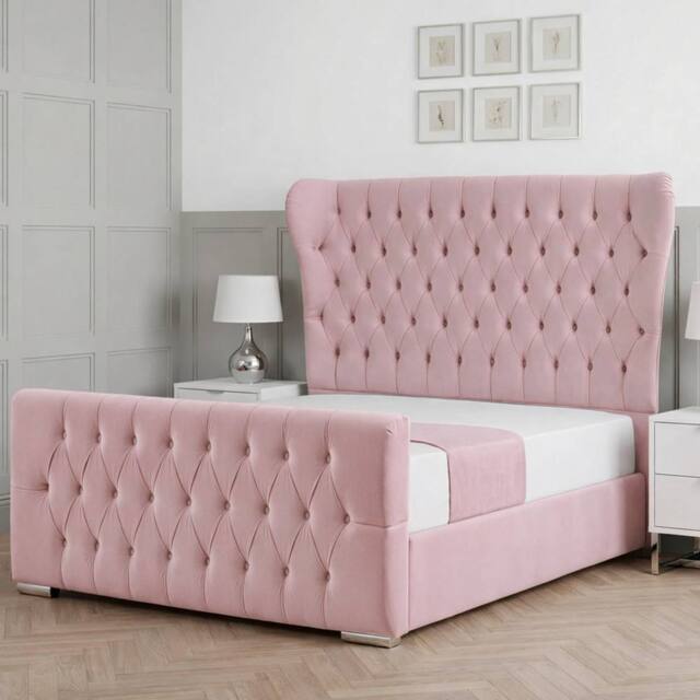 Living Comfort Bedz Velvetine Upholstered Gas Lift Storage Bed with 48 Inch Headboard in Pink - Size: Single - image 1