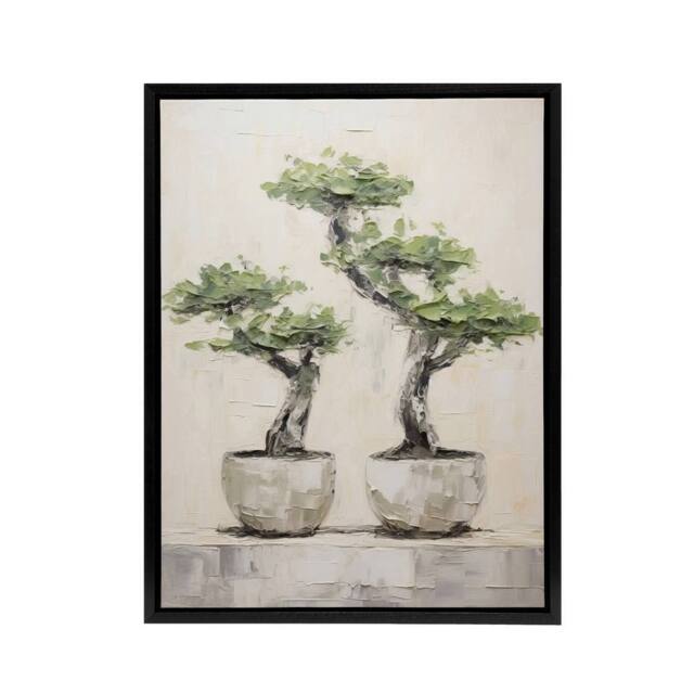 "Artery8 Japanese Bonsai Trees In Pots Framed Canvas Wall Art Print in Grey - Size: W12"" x H16""" - image 1