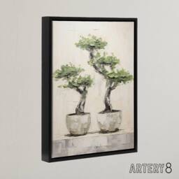 "Artery8 Japanese Bonsai Trees In Pots Framed Canvas Wall Art Print in Grey - Size: W12"" x H16""" - thumbnail 2