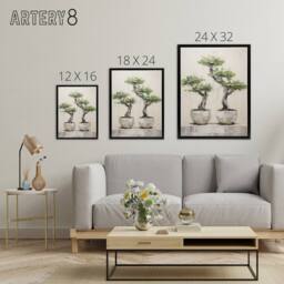 "Artery8 Japanese Bonsai Trees In Pots Framed Canvas Wall Art Print in Grey - Size: W12"" x H16""" - thumbnail 4