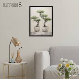 "Artery8 Japanese Bonsai Trees In Pots Framed Canvas Wall Art Print in Grey - Size: W12"" x H16""" - thumbnail 3