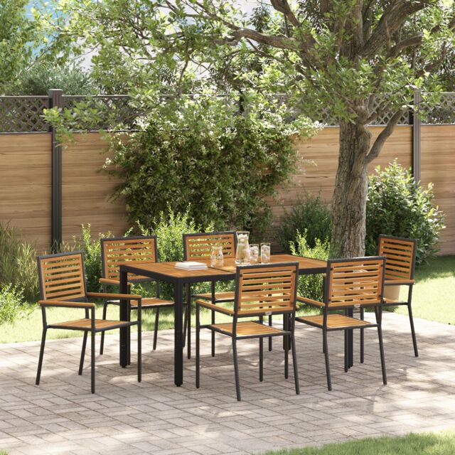 Berkfield Home 7 Piece Garden Dining Set Black Poly Rattan Acacia - image 1