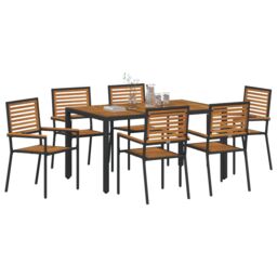 Berkfield Home 7 Piece Garden Dining Set Black Poly Rattan Acacia - thumbnail 3