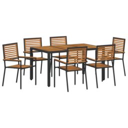 Berkfield Home 7 Piece Garden Dining Set Black Poly Rattan Acacia - thumbnail 2