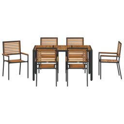 Berkfield Home 7 Piece Garden Dining Set Black Poly Rattan Acacia - thumbnail 7