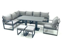 Fimous Aluminum Outdoor Garden Furniture Set Corner Sofa Chair 2 Small Footstool Adjustable Rising Lifting Dining Table Sets Dark Grey - thumbnail 2