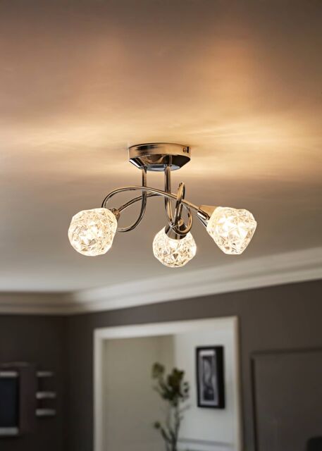 ValueLights Astley Polished Chrome 3 Way Crossover Flush Ceiling Light with Bulbs in Silver - image 1