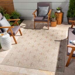 Livabliss Tuareg-Global Beige Ivory Blue Graphic In- & Outdoor Rug in Tan - Size: 120 cm x 170 cm