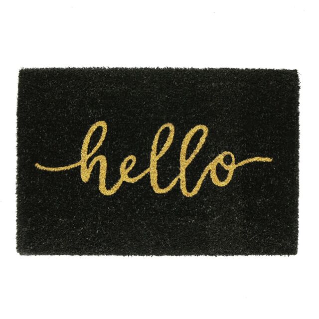 Nicola Spring Black Coir Door Mat - 60 x 40cm - Hello - Size: 40 cm x 60 cm - image 1