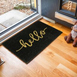 Nicola Spring Black Coir Door Mat - 60 x 40cm - Hello - Size: 40 cm x 60 cm - thumbnail 5