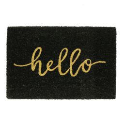 Nicola Spring Black Coir Door Mat - 60 x 40cm - Hello - Size: 40 cm x 60 cm