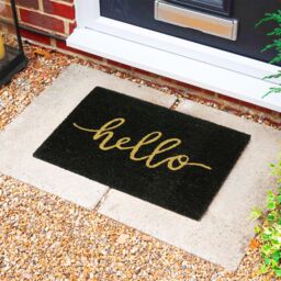 Nicola Spring Black Coir Door Mat - 60 x 40cm - Hello - Size: 40 cm x 60 cm - thumbnail 4