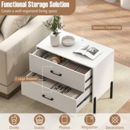 Gymax 2-Drawers Dresser Nightstand With Metal Legs Wooden End Side Table in White - thumbnail 4
