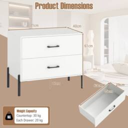 Gymax 2-Drawers Dresser Nightstand With Metal Legs Wooden End Side Table in White - thumbnail 2