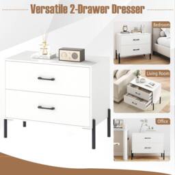 Gymax 2-Drawers Dresser Nightstand With Metal Legs Wooden End Side Table in White - thumbnail 6